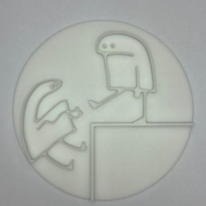 Flork Character Pushin Another Flork Character Off A Cliff Stamp